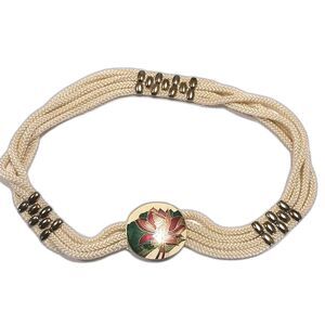 Vintage Yen China House Braided Rope Belt Metal Buckle Floral Butterflies #J044